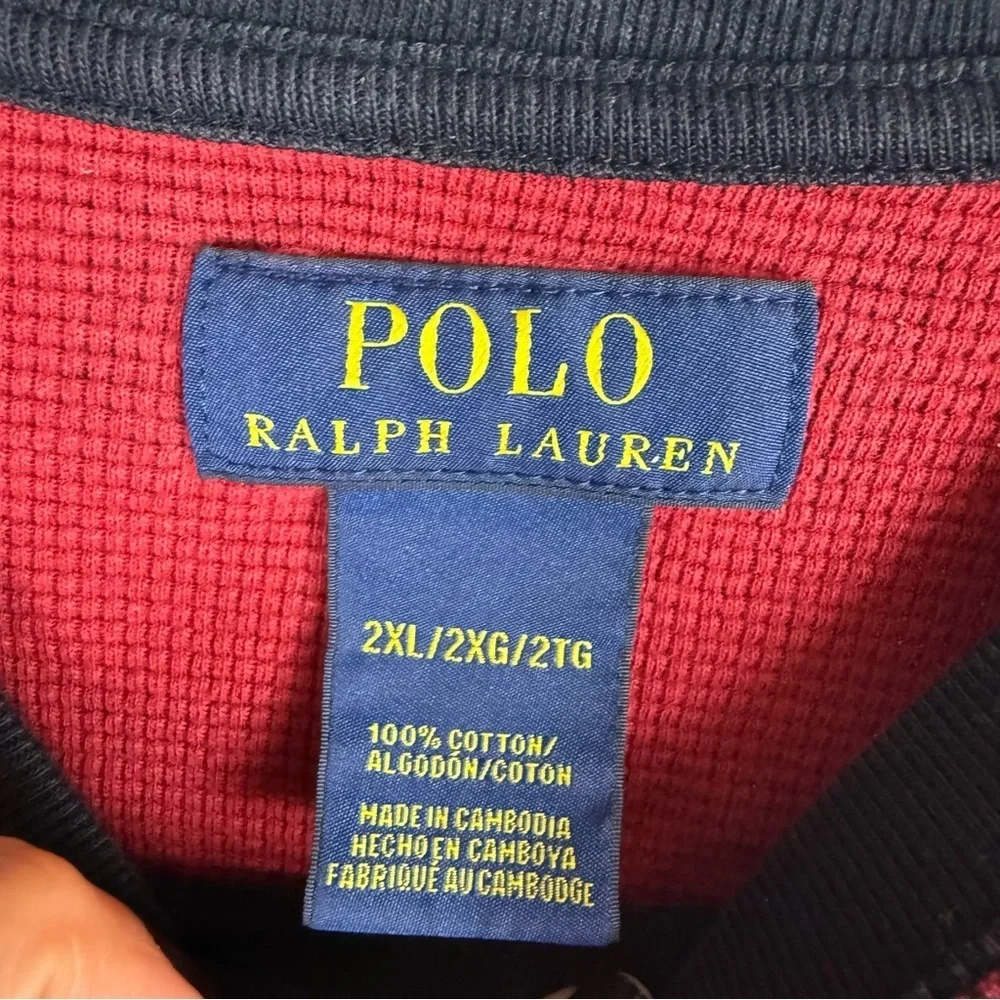 Polo Ralph Lauren Mens Red Buffalo Plaid Waffle Knit Thermal T Shirt Pullover